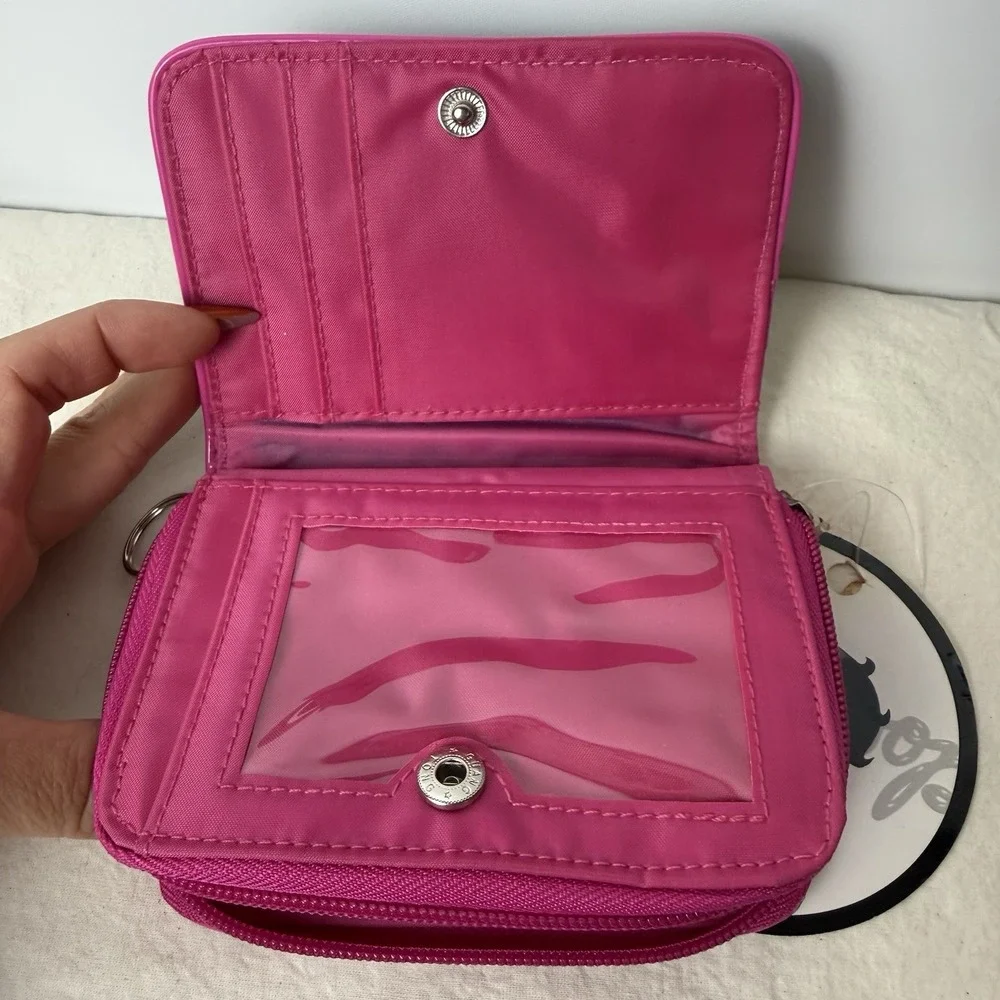VTG Betty Boop Zip Around Wallet Clutch‎ Coin Purse Pink Black Hearts NWT 2005